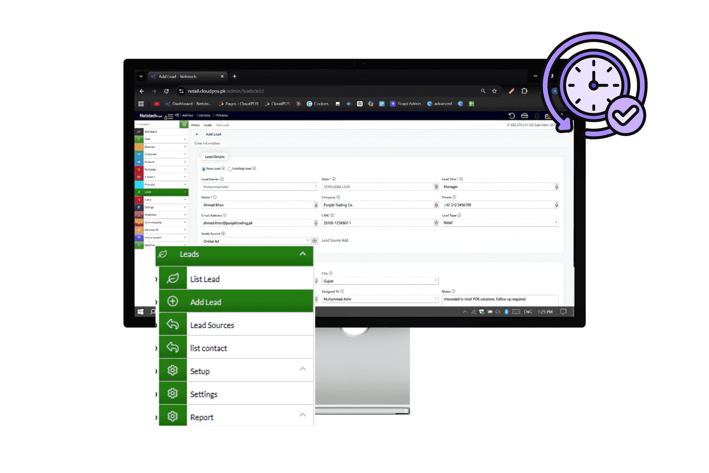 Dashboard showing the add lead section of lead feature.