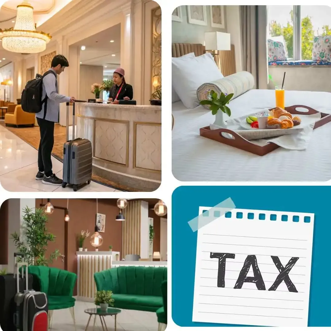 Hotel staff using a Hotel POS System to manage online bookings, billing, and tax integration for smooth hotel operations.