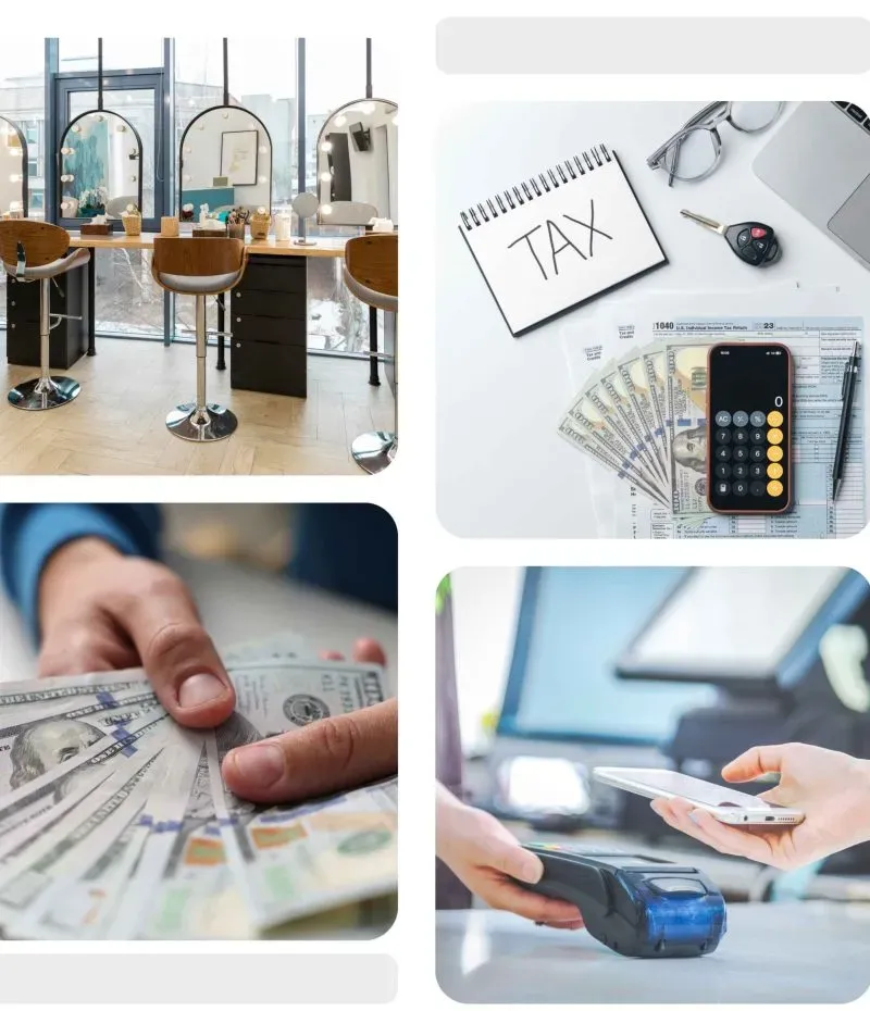 Hair Salon Management Software showing e-commerce and tax integration for streamlined salon operations.