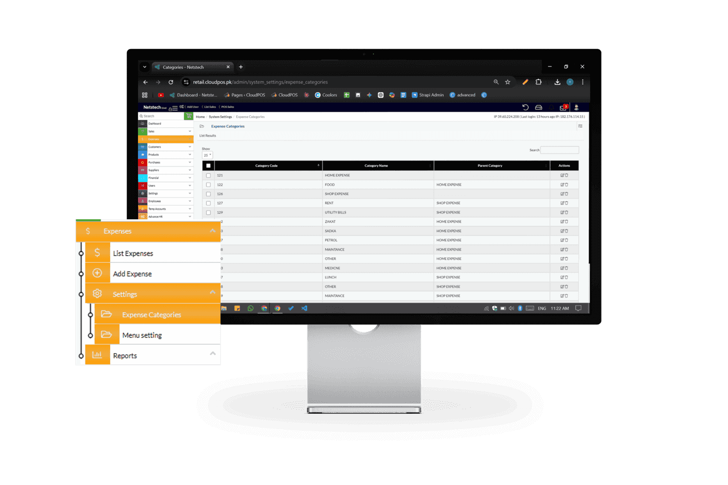 Dashboard showing the expense categories of expense feature.