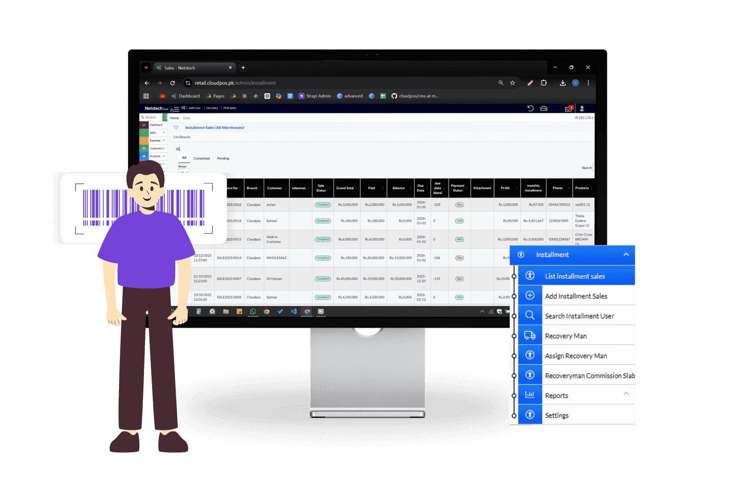 Installment management system with installment tracking, payment schedules, and real-time customer payment monitoring.
