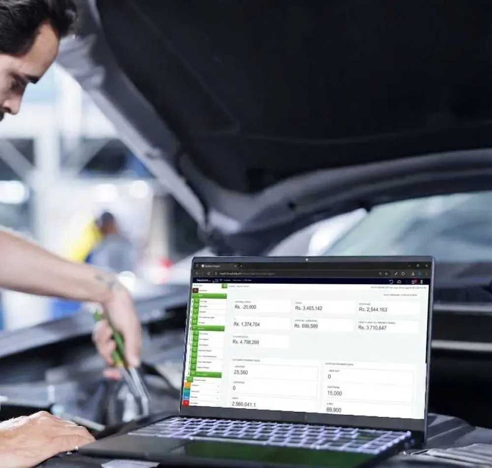 CloudPOS Auto Repair Shop Software dashboard showing real-time reporting, analytics, repair performance, and business insights for workshops.