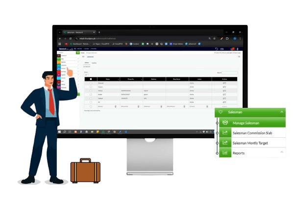 Salesman management software with performance tracking and sales activity monitoring.