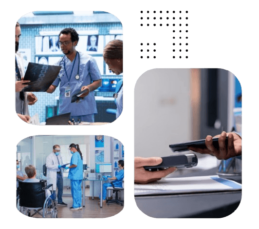 Doctor discussing patient reports with a colleague while using the Hospital POS System, highlighting security and user access control in CloudPOS.