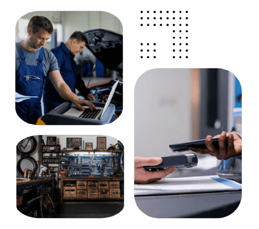 Repair shop staff using CloudPOS Auto Repair Shop Software with secure user access, role-based permissions, and workshop management.