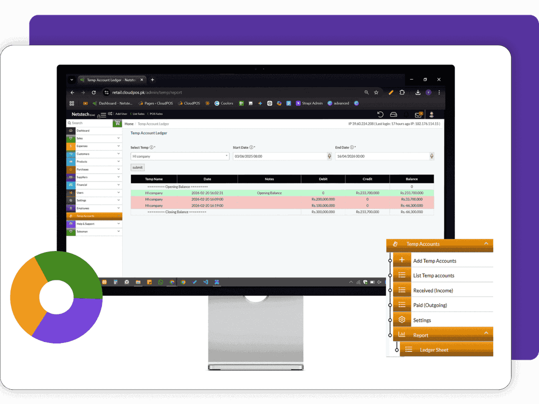Feature of CloudPOS Temporary Account Management mockup