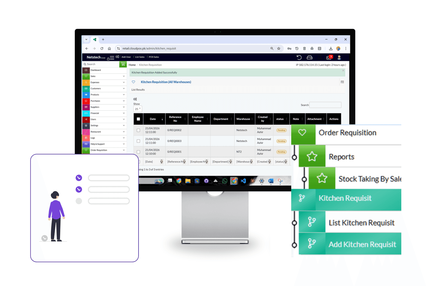 Kitchen requisition request creation for managing supply orders.