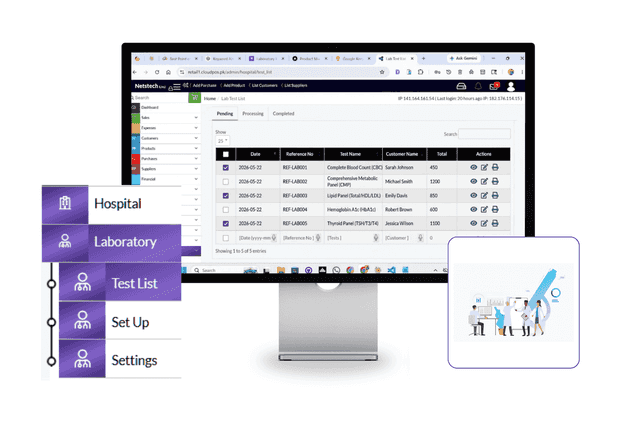 Sample management system for laboratory testing and sample tracking.